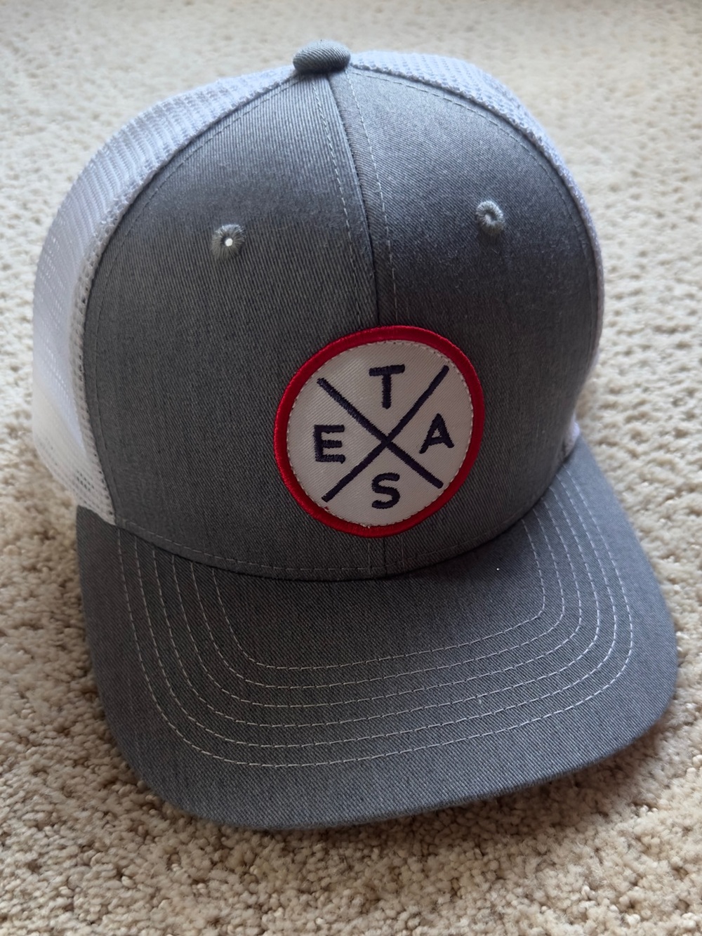Gray and White Texas Patch Trucker Hat Adjustable Tumbleweed Texstyles